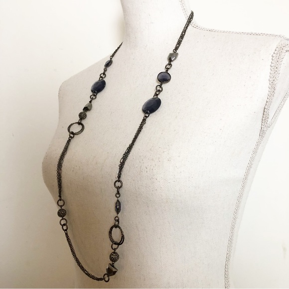 LIA SOPHIA Gun Metal Tone Chain Purple Jeweled Long Necklace - Picture 3 of 16